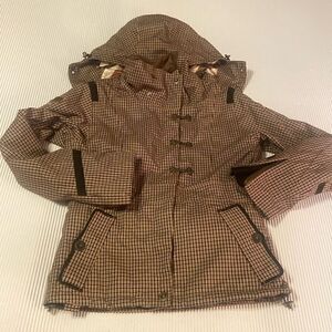 CAPP3L Unisex Snowboard Ski  Hooded Beige Black Checker Long Sleeve Jacket XS-XL